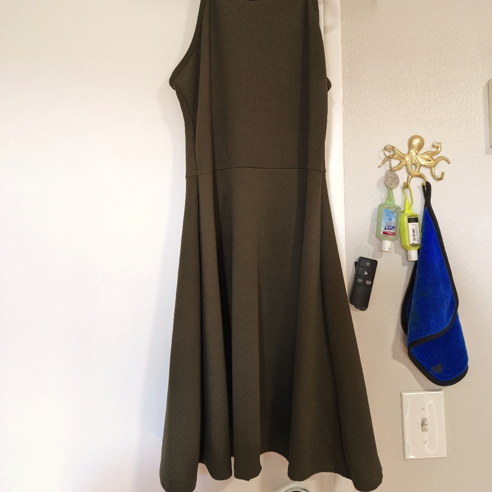 High neck green A-line dress